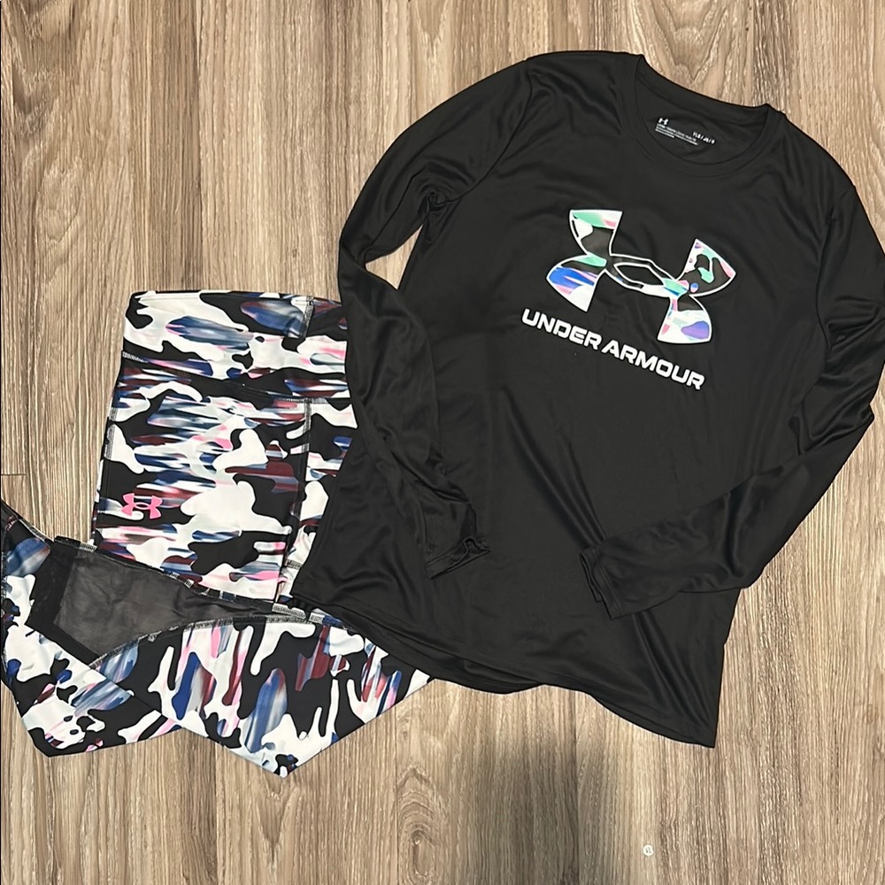 Under Armour Black Shirt and Multicolor Camo Leggings